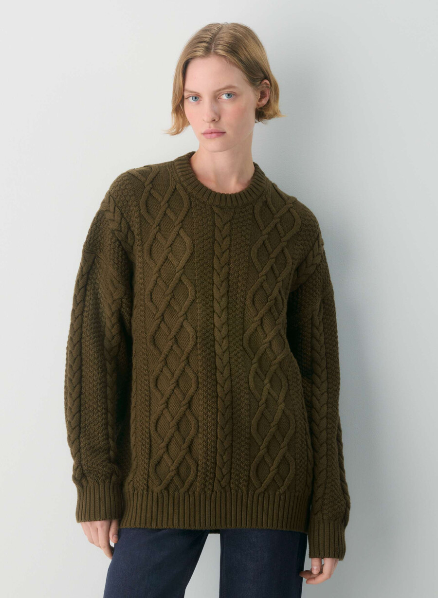 pulover heritage knit din lână merinos verde privat
