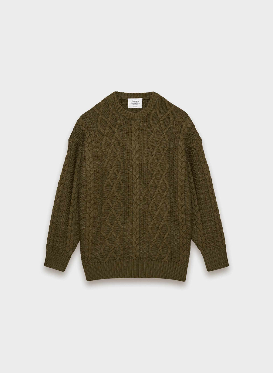 pulover heritage knit din lână merinos verde privat