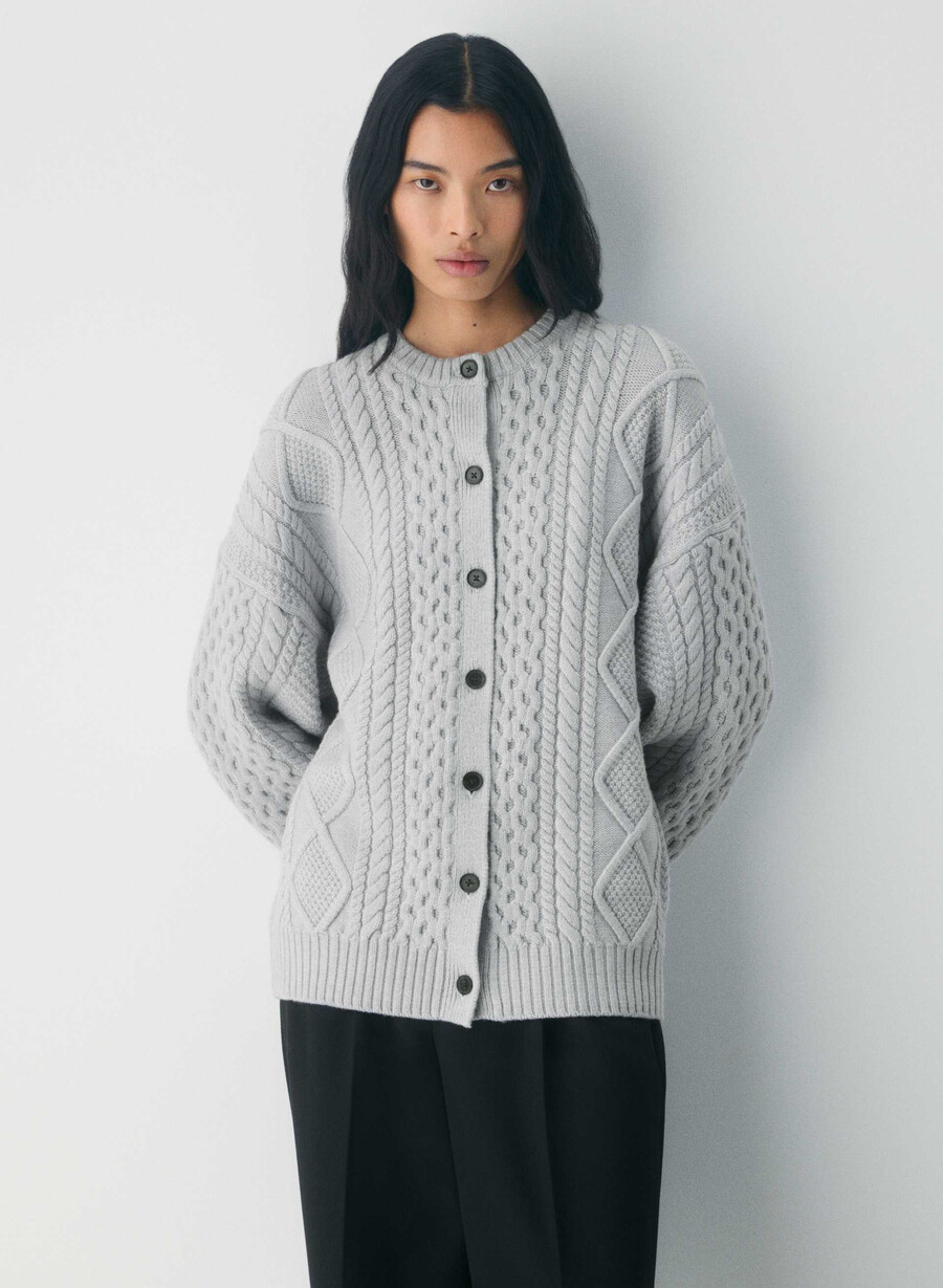 cardigan heritage knit din lână merinos heather chrome