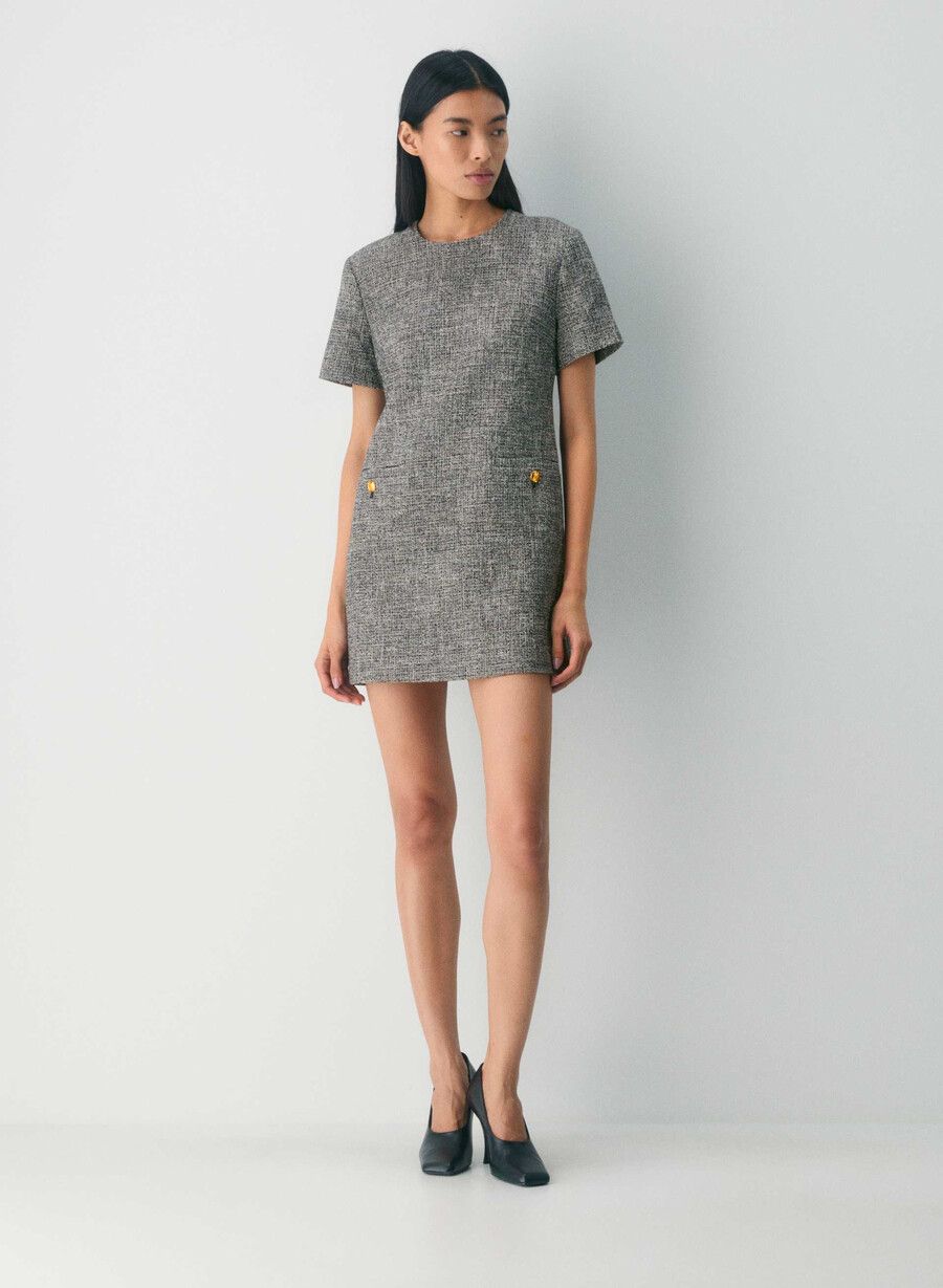 rochie capote spckl tweed negrualb