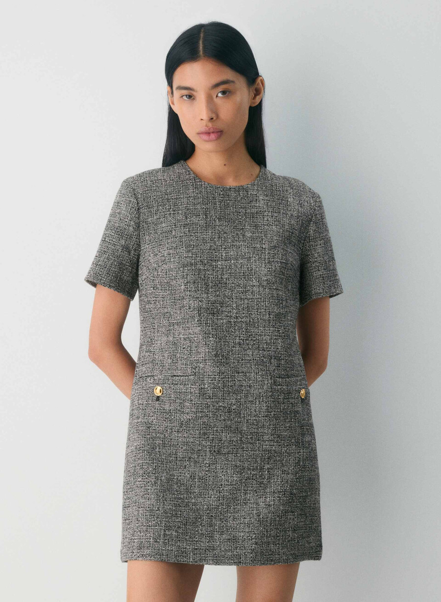 rochie capote spckl tweed negrualb
