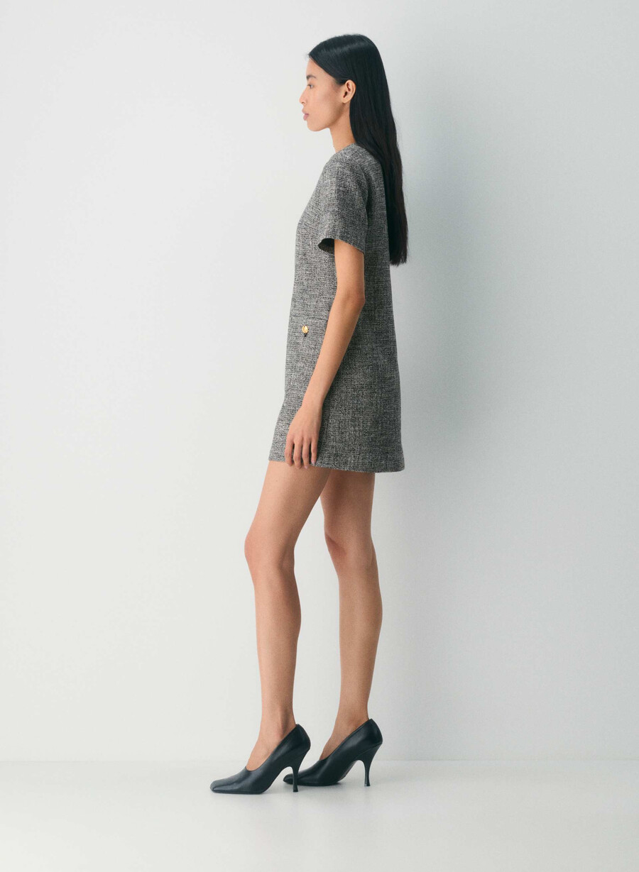 rochie capote spckl tweed negrualb