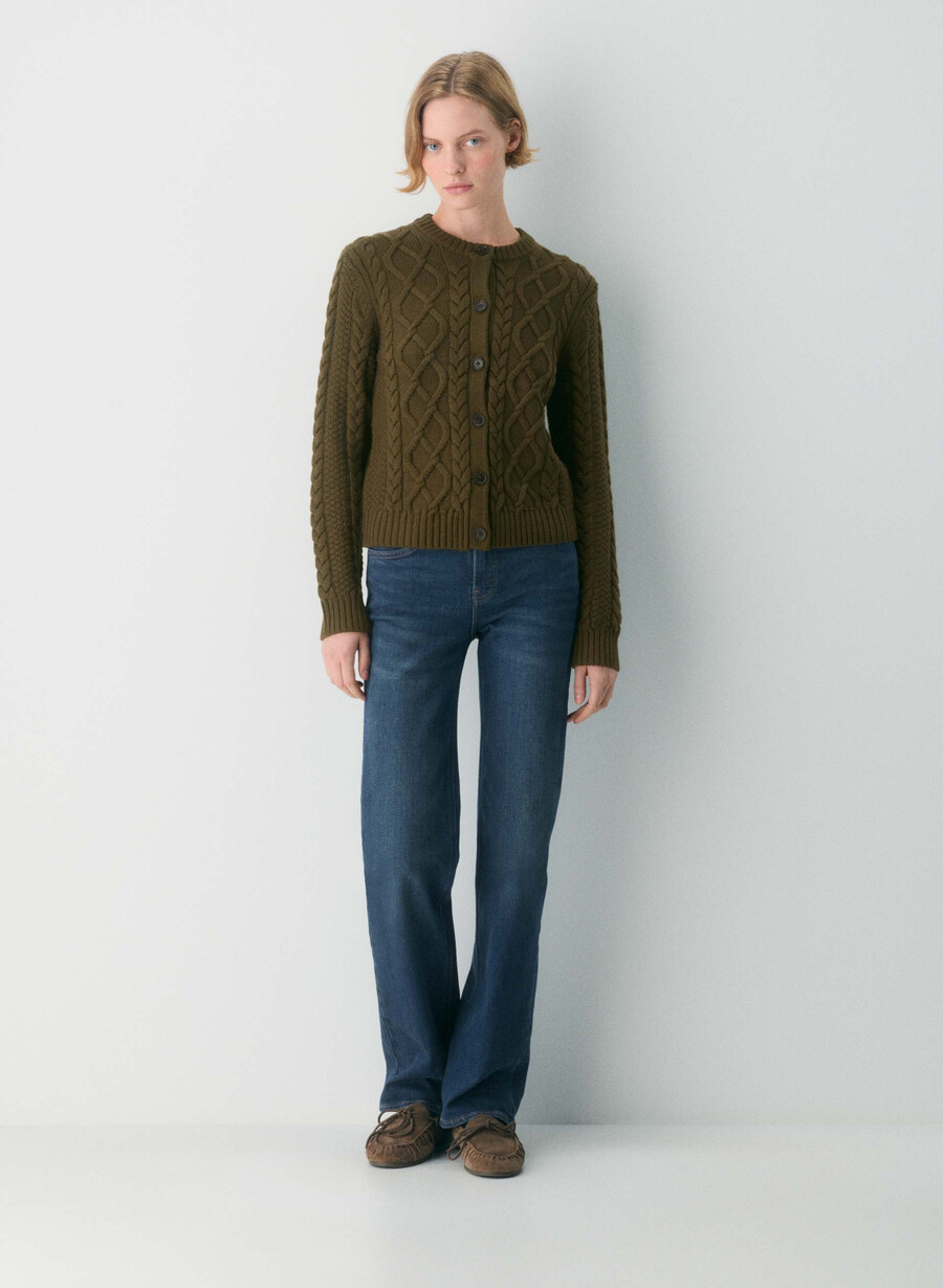 cardigan heritage knit din lână merinos cu maneci lungi verde privat