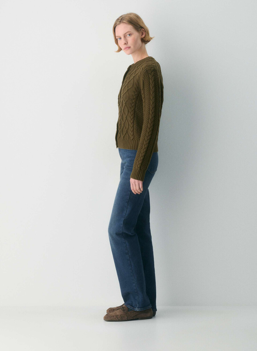 cardigan heritage knit din lână merinos cu maneci lungi verde privat