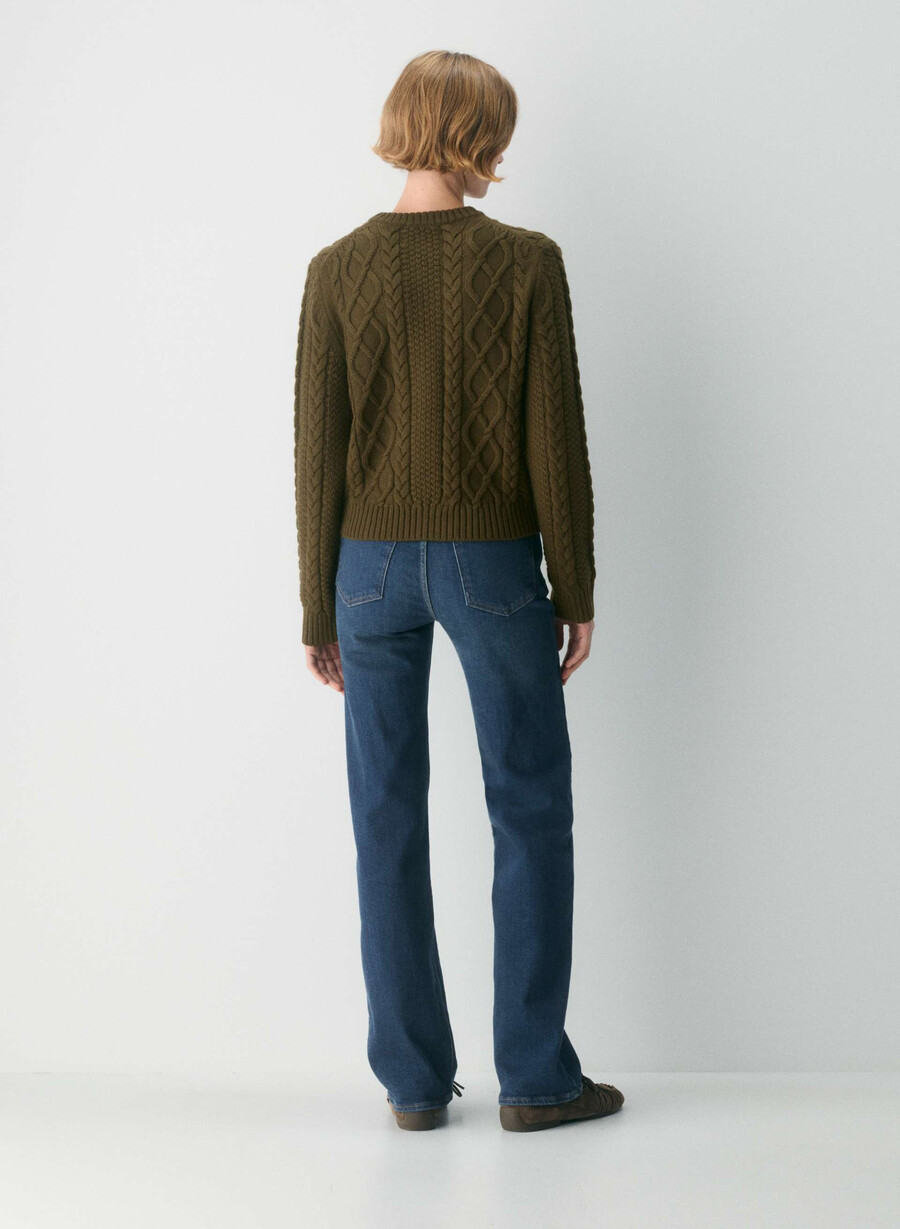 cardigan heritage knit din lână merinos cu maneci lungi verde privat