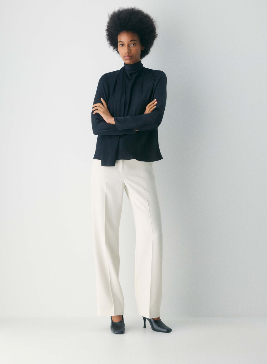pantaloni new agency - crepe sway vintage alb