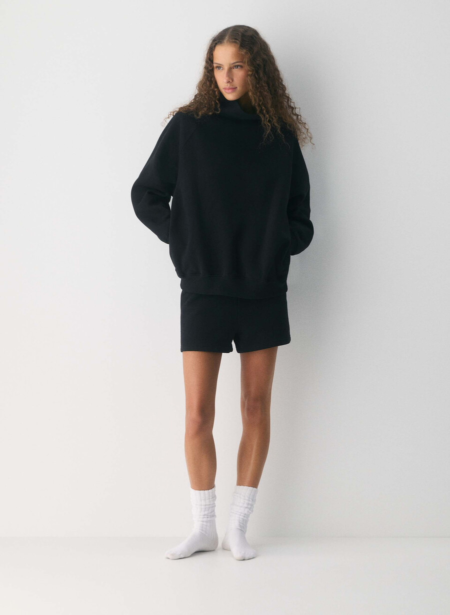 tricou cozy sweatfleece mega raglan funnel negru