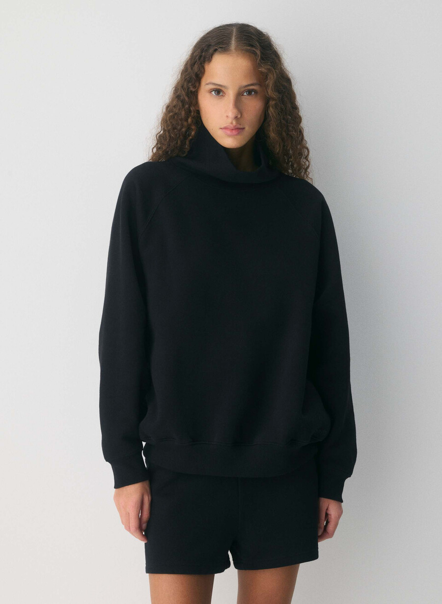 tricou cozy sweatfleece mega raglan funnel negru