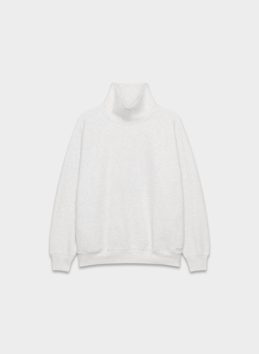 bluză confortabilă din fleece mega raglan cu guler tip pâlnie alb-negru
