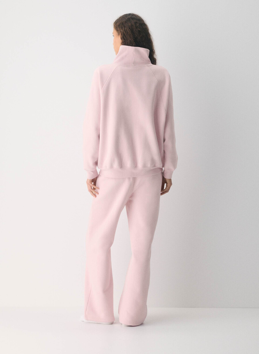 bluză confortabilă din fleece mega raglan cu guler tip pâlnie roz cupid