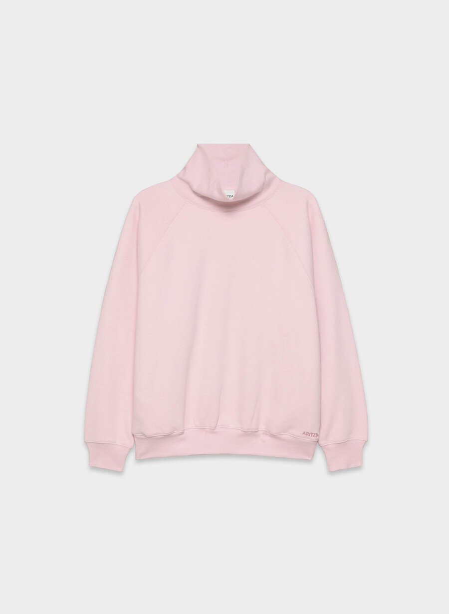 bluză confortabilă din fleece mega raglan cu guler tip pâlnie roz cupid
