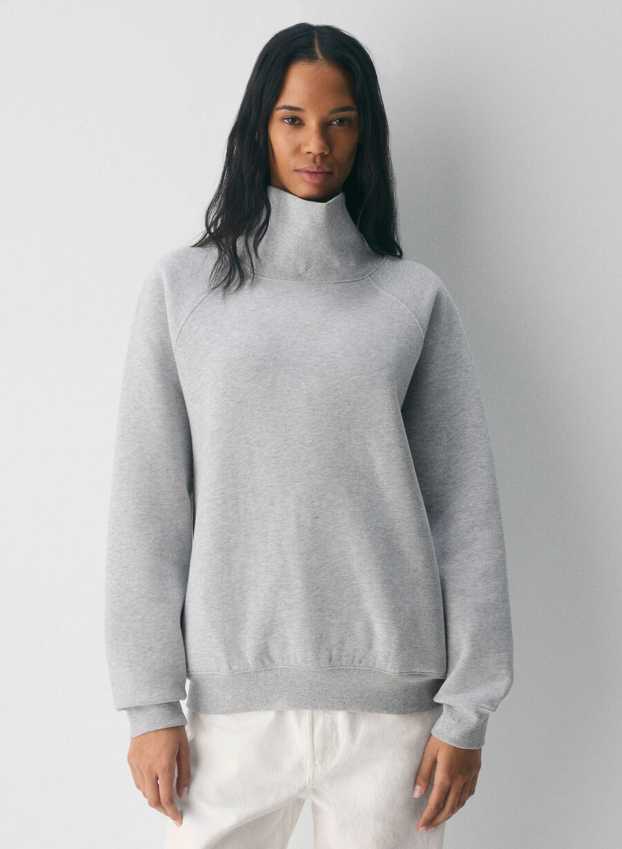 tricou confortabil din fleece mega raglan cu guler tip pâlnie heather chrome