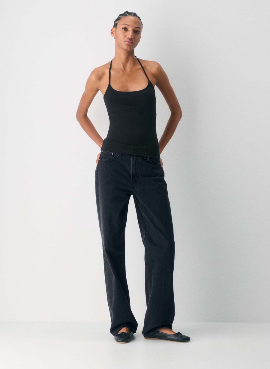 top chill entourage cu imprimeu halter negru