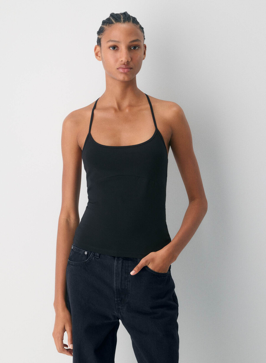 top chill entourage cu imprimeu halter negru