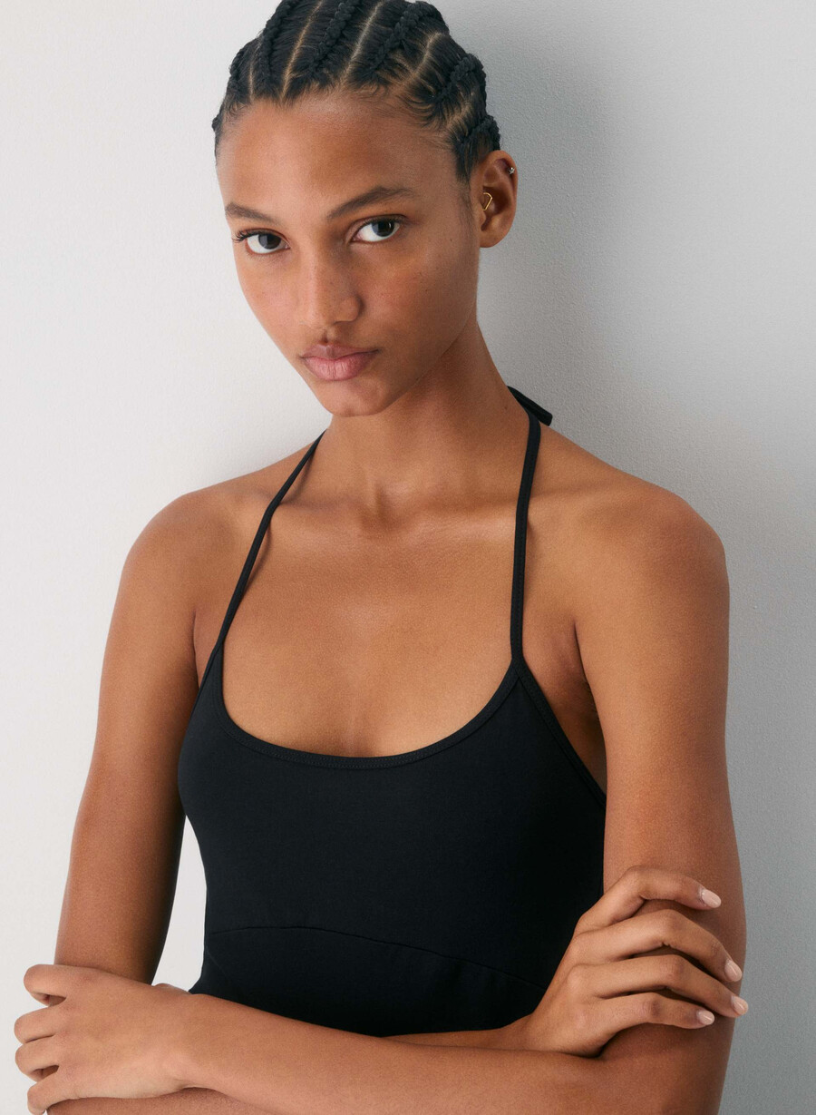 top chill entourage cu imprimeu halter negru