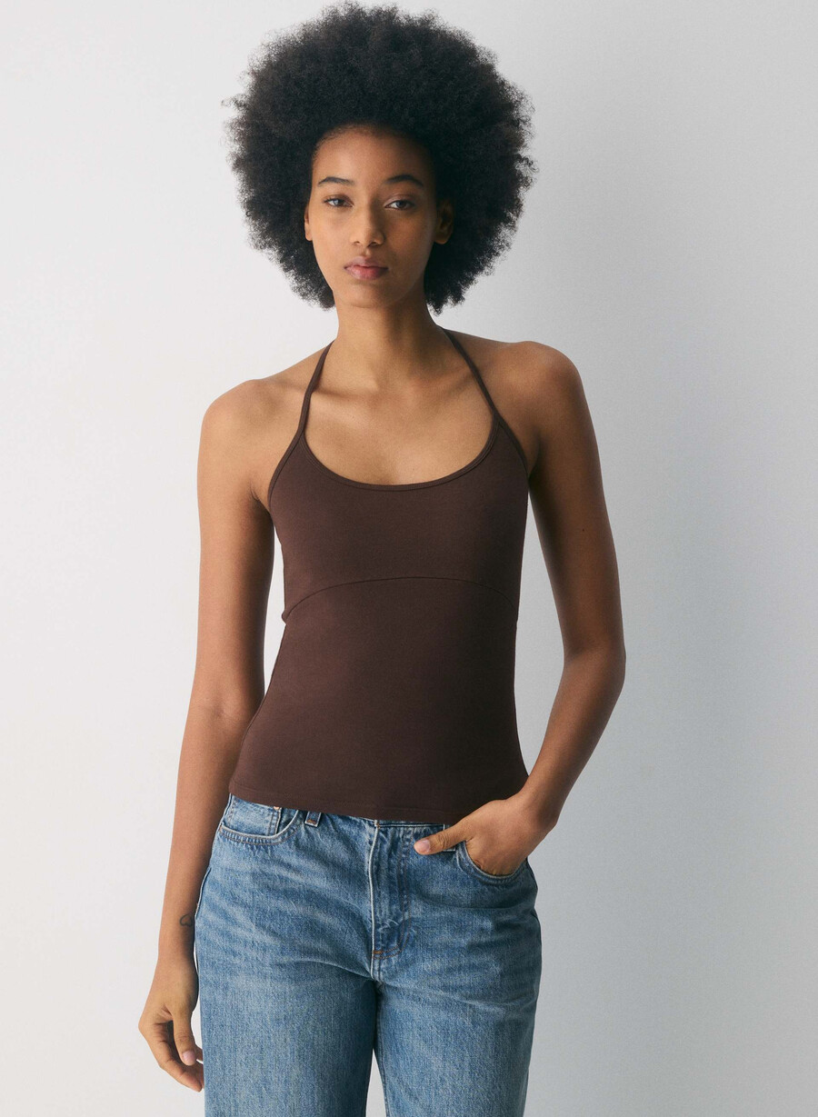 top homestretch smooth deejay cu imprimeu halter maro mocha intens