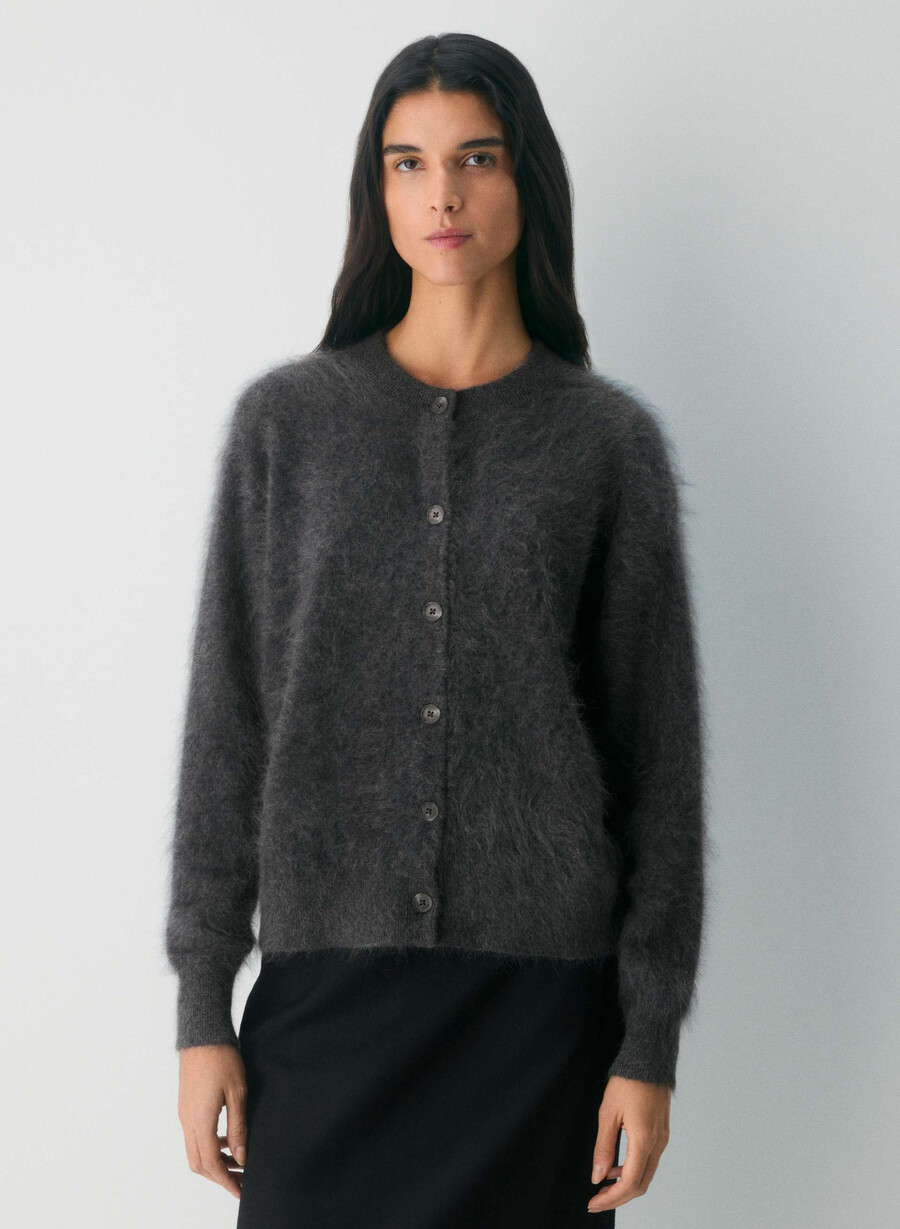 cardigan lejer din cașmir periat culoare cărbune heather