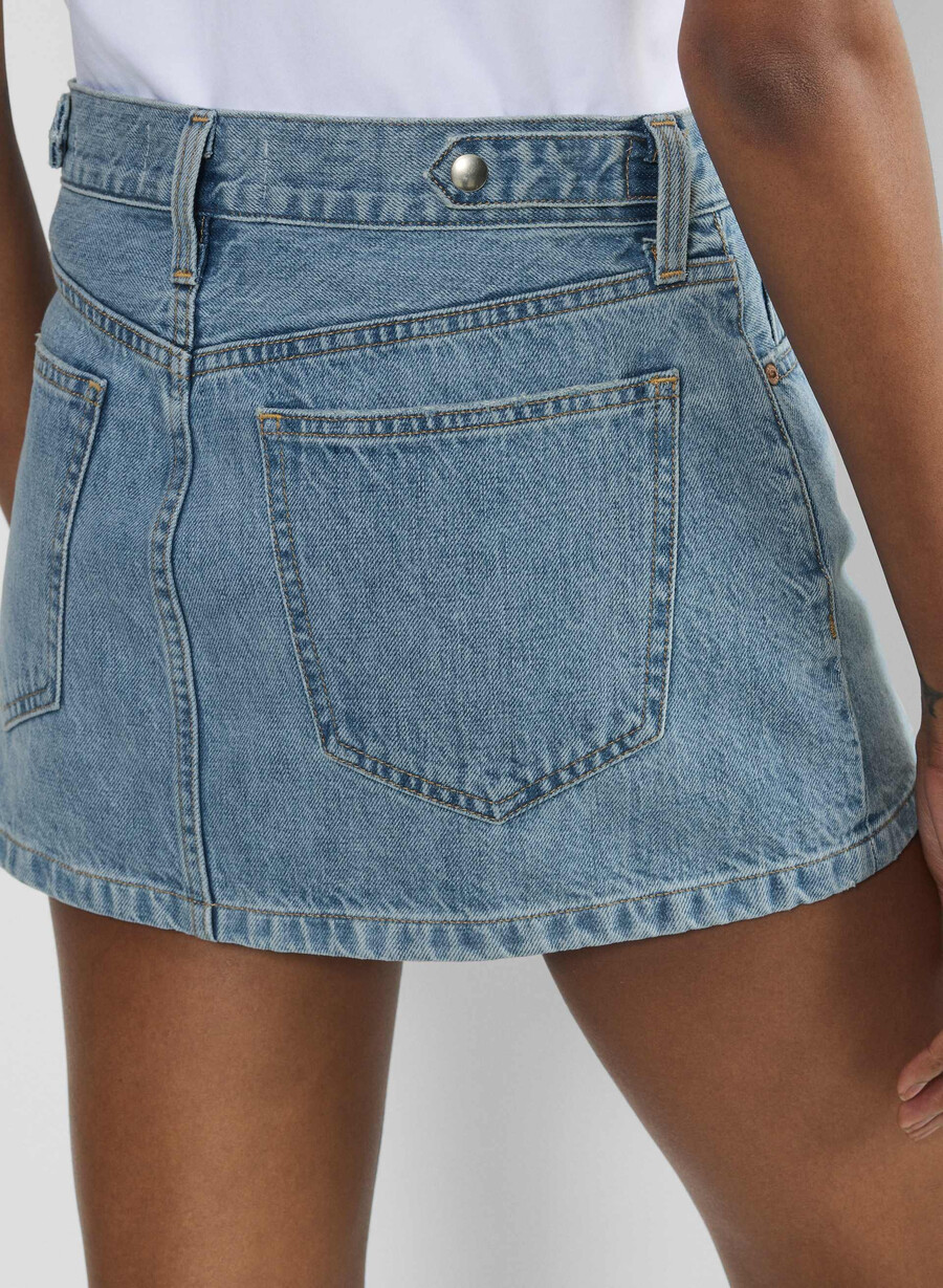 denim forum fustă vintage din denim micro anii 90 7 ani bleu taboo