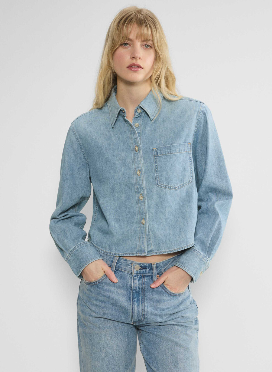 denim forum cămașă din denim cu talie confortabilă stil anii 80 bleu taboo 7 ani