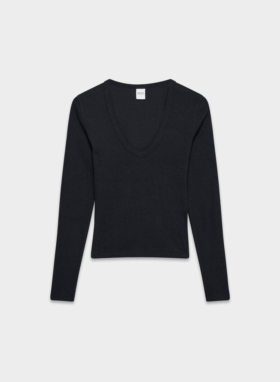 tricou cu mânecă lungă și decolteu adânc în v homestretch negru