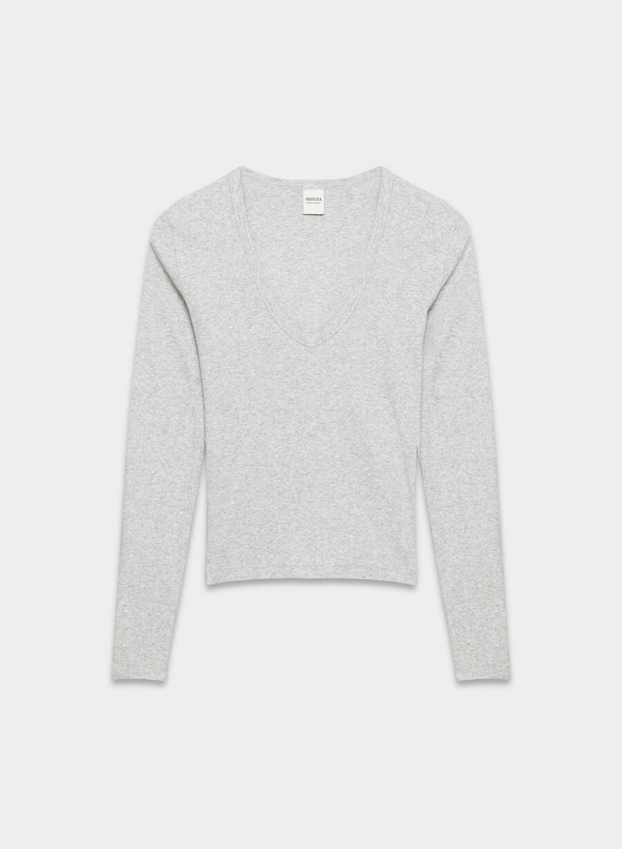 tricou homestretch cu mânecă lungă decolteu adânc în v culoare heather chrome