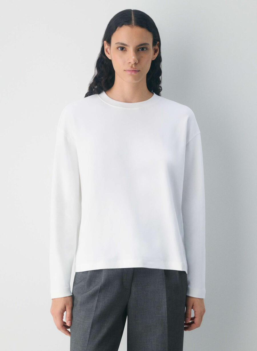 tricou cu mânecă lungă interlock cotton steps alb