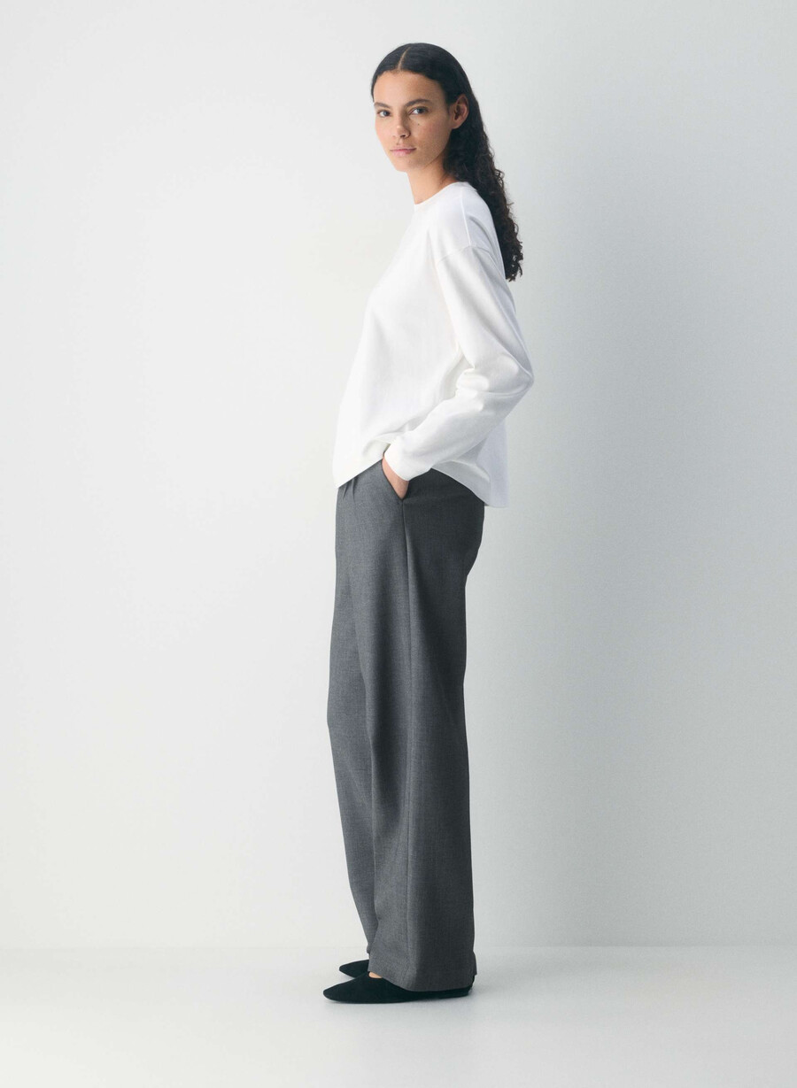 tricou cu mânecă lungă interlock cotton steps alb