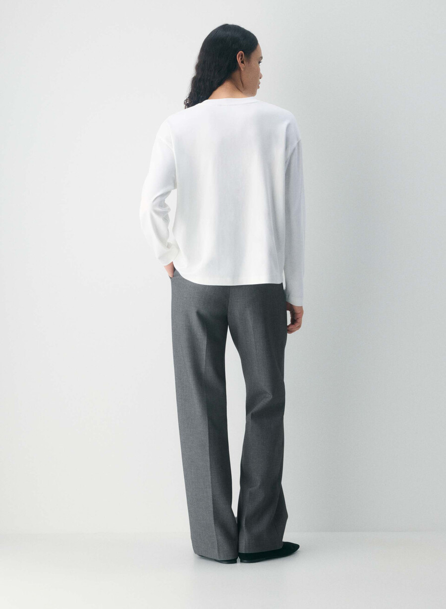 tricou cu mânecă lungă interlock cotton steps alb