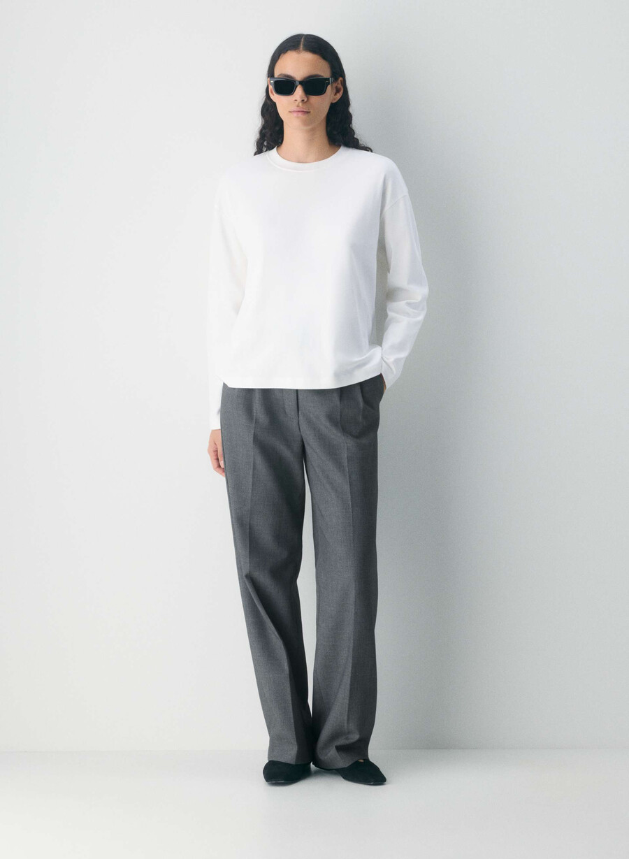 tricou cu mânecă lungă interlock cotton steps alb