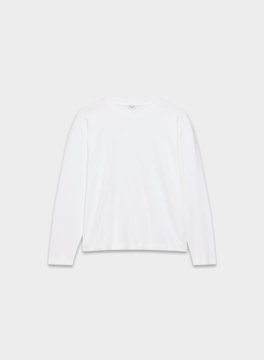 tricou cu mânecă lungă interlock cotton steps alb