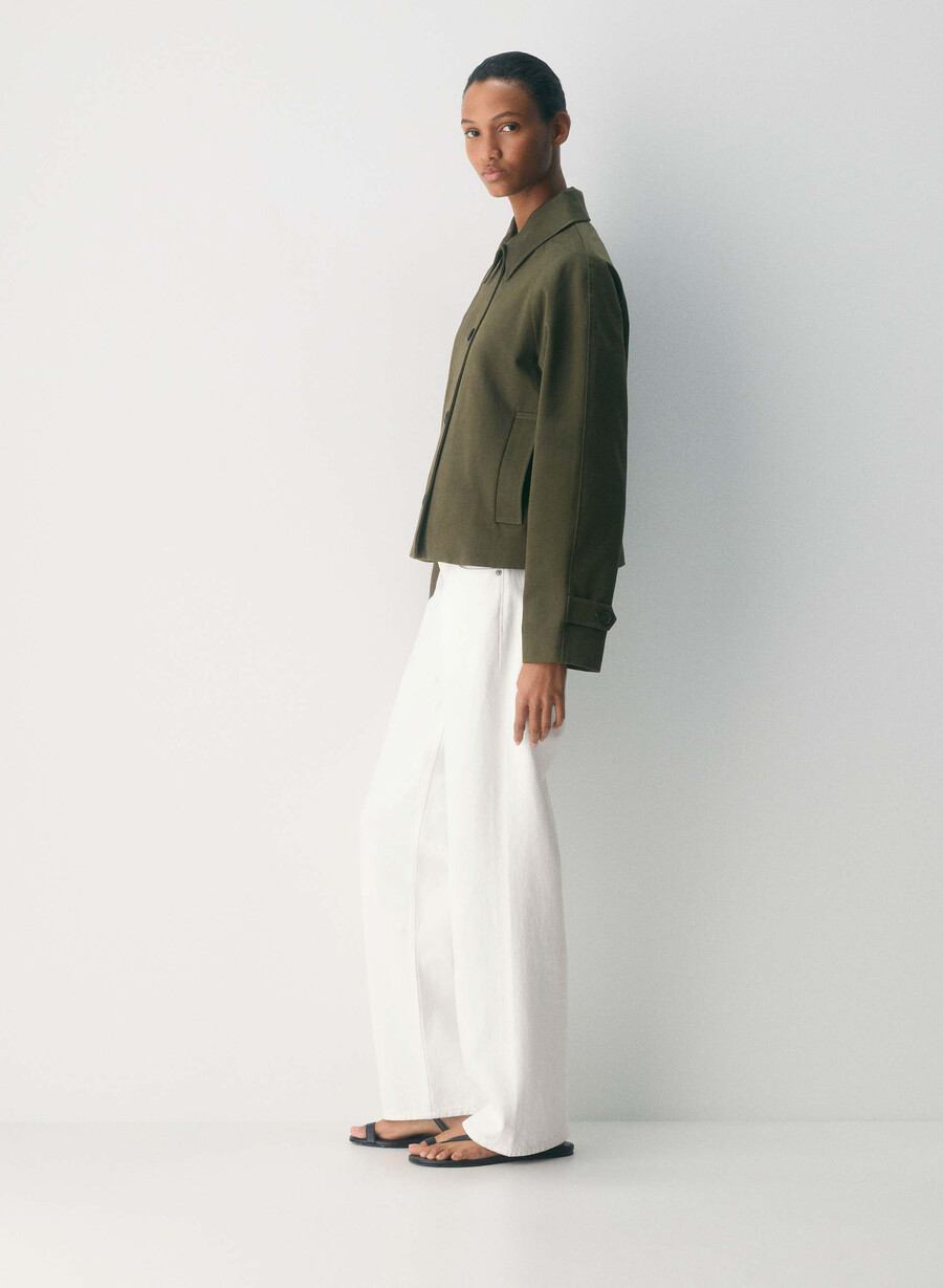 trench scurt regent - twill bogat măsliniu închis