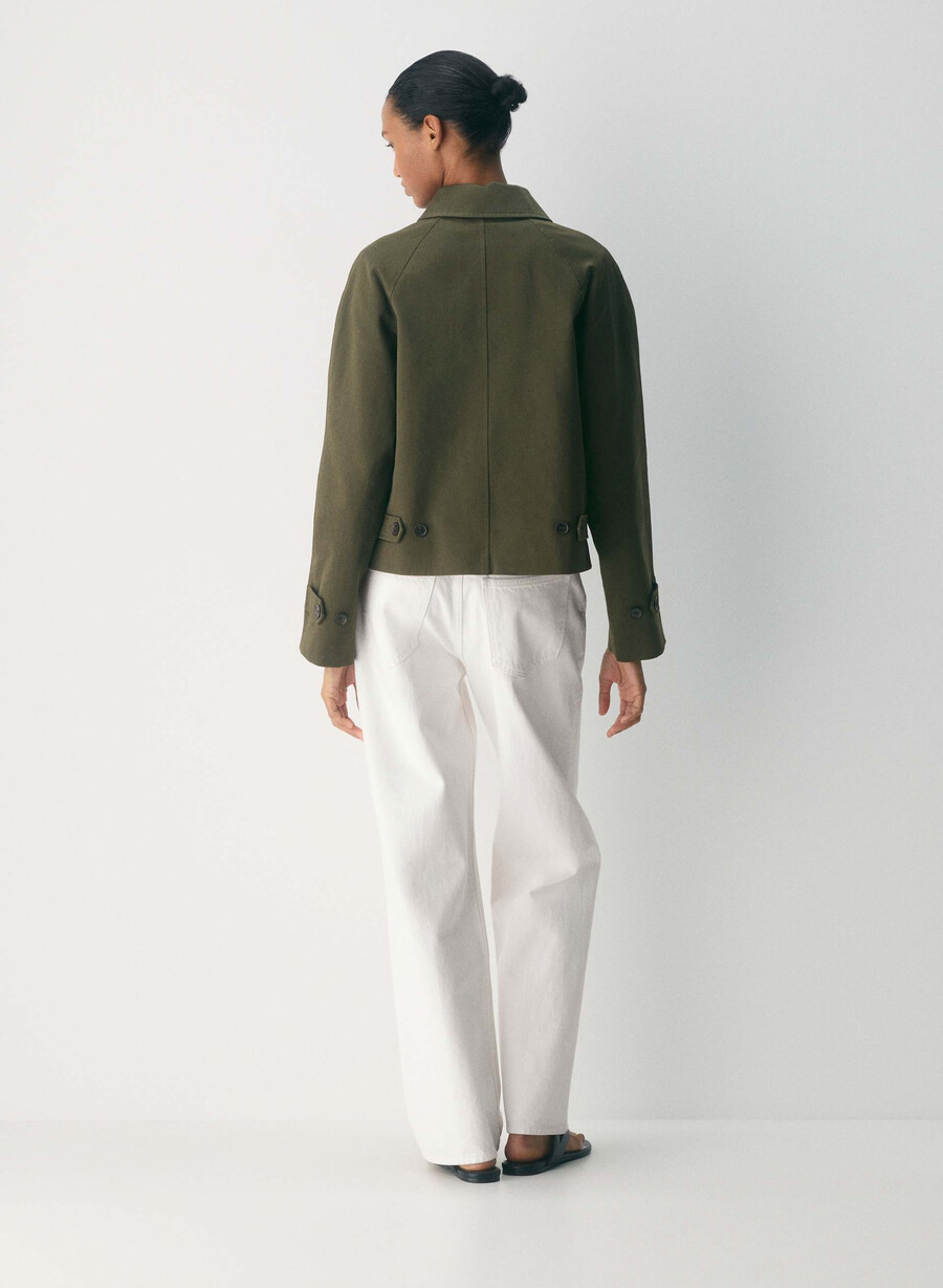 trench scurt regent - twill bogat măsliniu închis