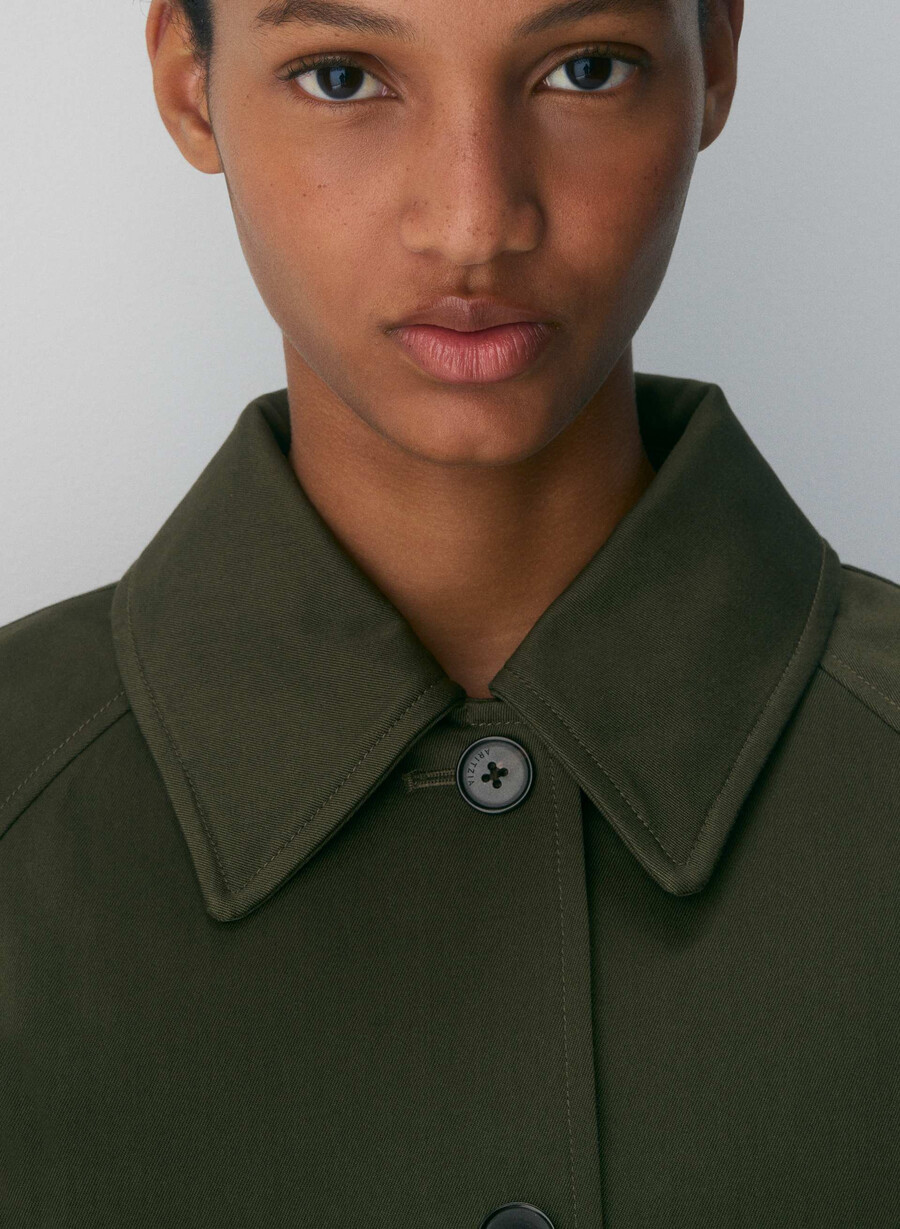 trench scurt regent - twill bogat măsliniu închis