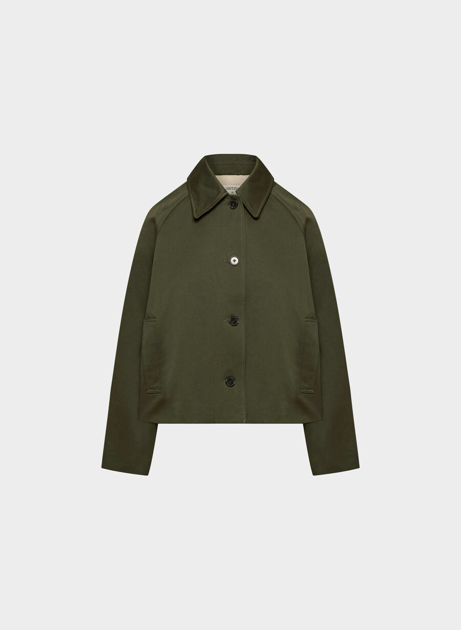 trench scurt regent - twill bogat măsliniu închis