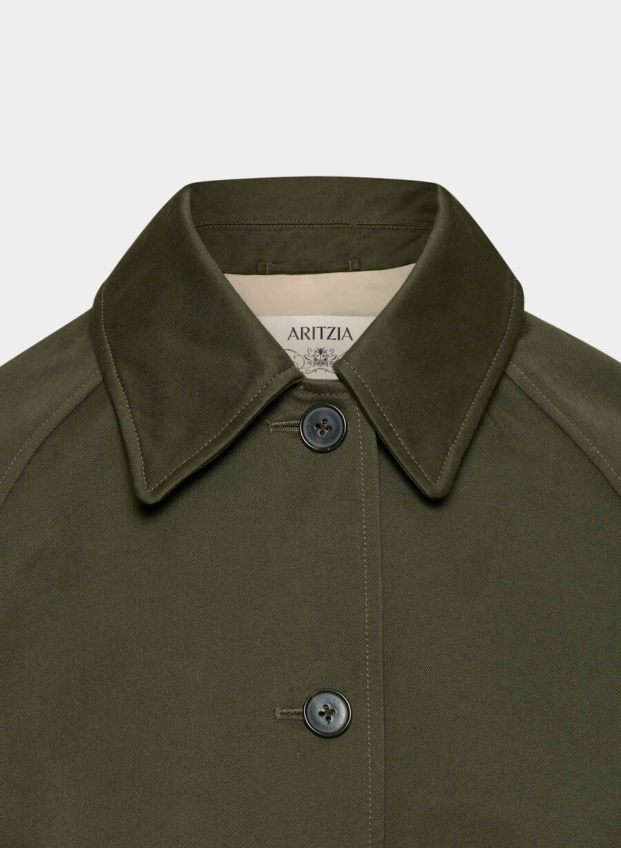 trench scurt regent - twill bogat măsliniu închis