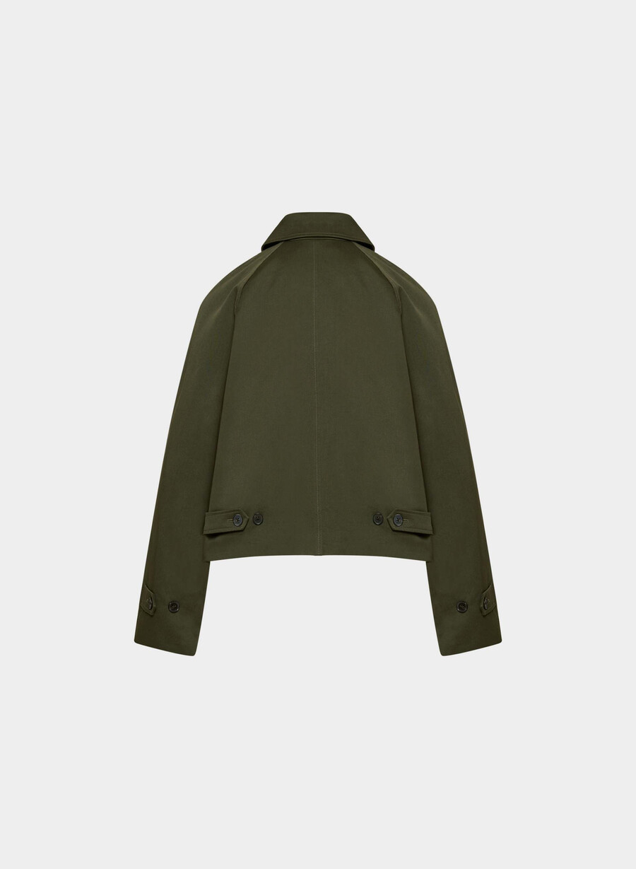 trench scurt regent - twill bogat măsliniu închis