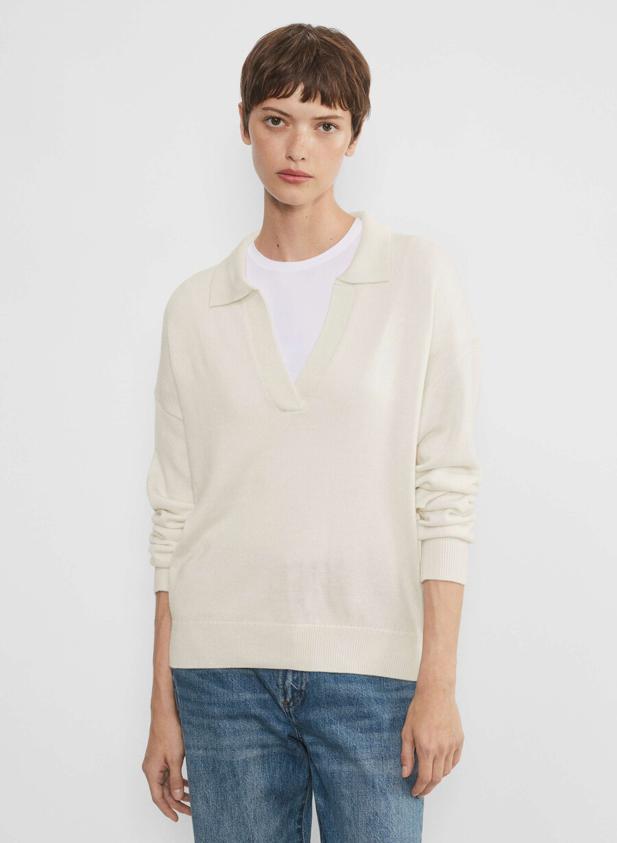 pulover polo clara din lână merinos culoare mesteacăn deschis
