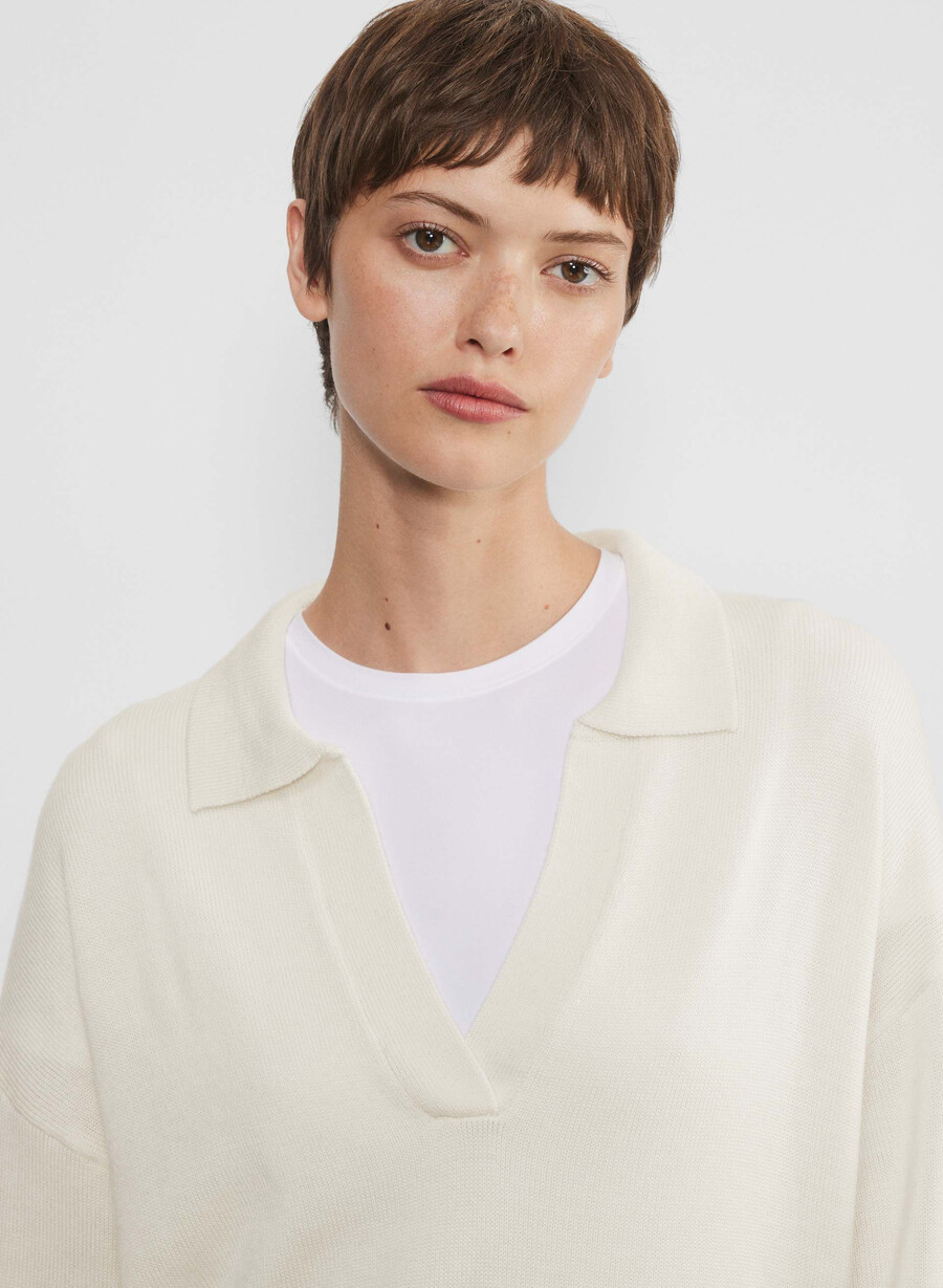 pulover polo clara din lână merinos culoare mesteacăn deschis