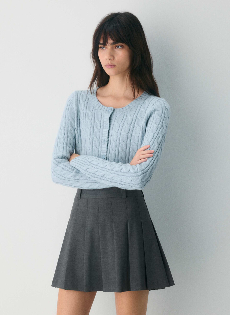 cardigan cu model ceașcă de ceai dew blue