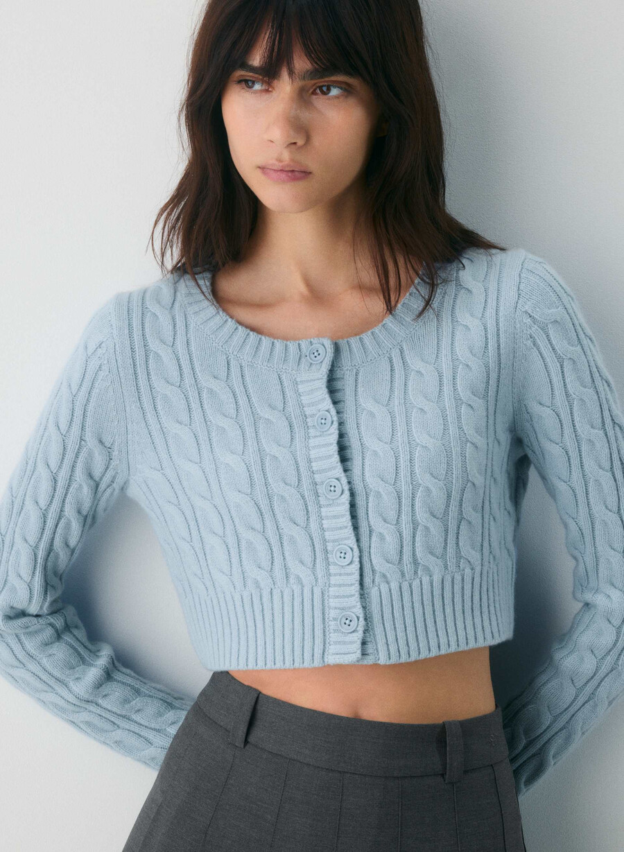 cardigan cu model ceașcă de ceai dew blue