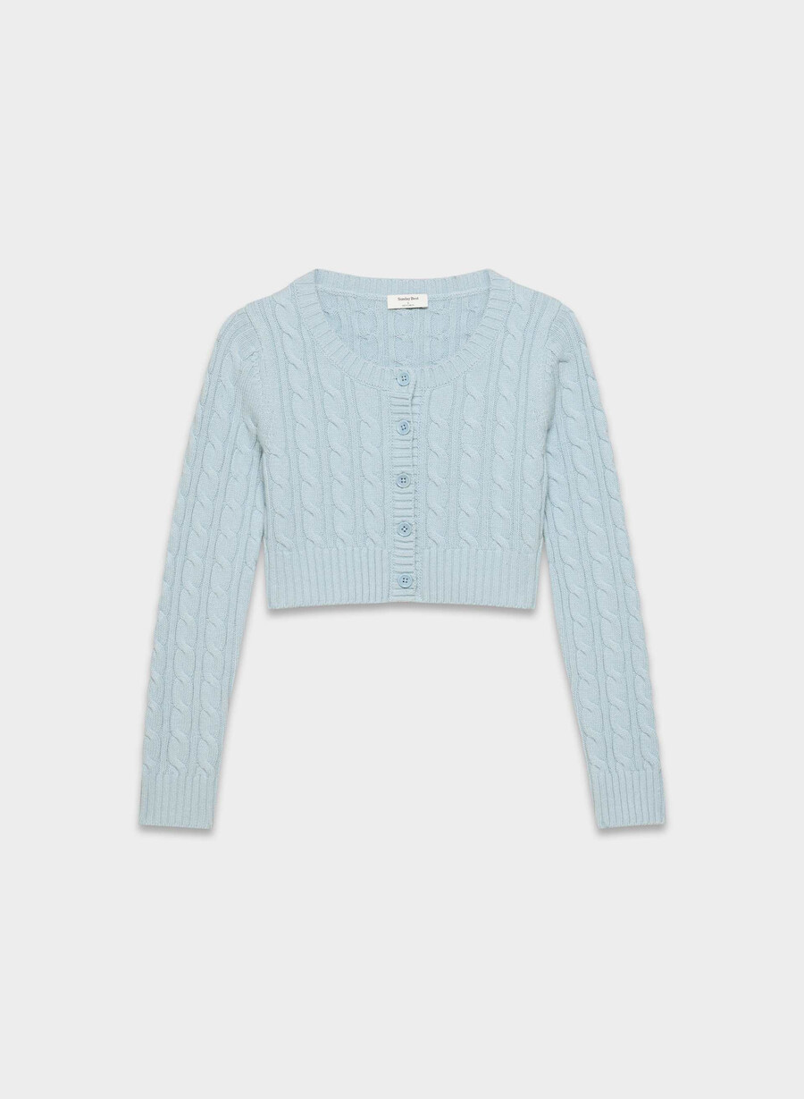 cardigan cu model ceașcă de ceai dew blue