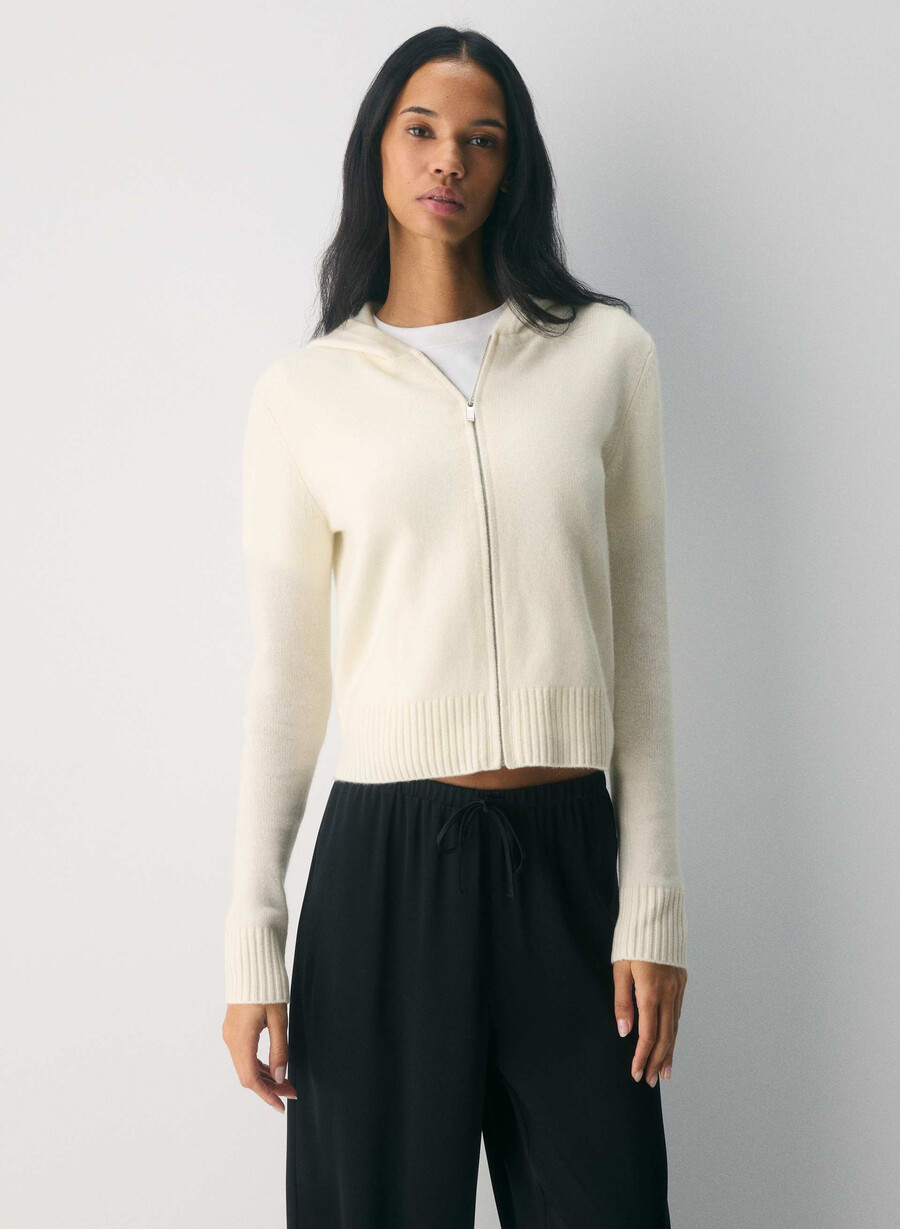 hanorac essential cashmere idyllic cu fermoar culoare mesteacăn deschis