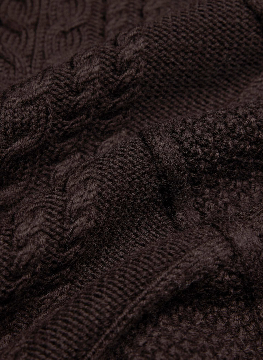 pulover heritage knit din lână merinos cu guler șal rich mocha brown