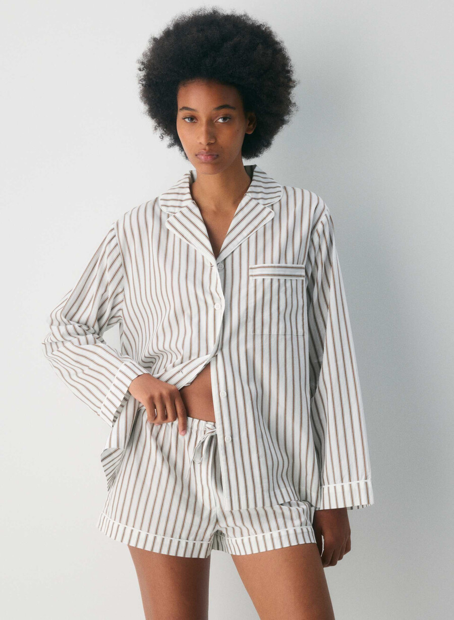 pantaloni scurți de pijama din poplin laze joel stripe b wtch