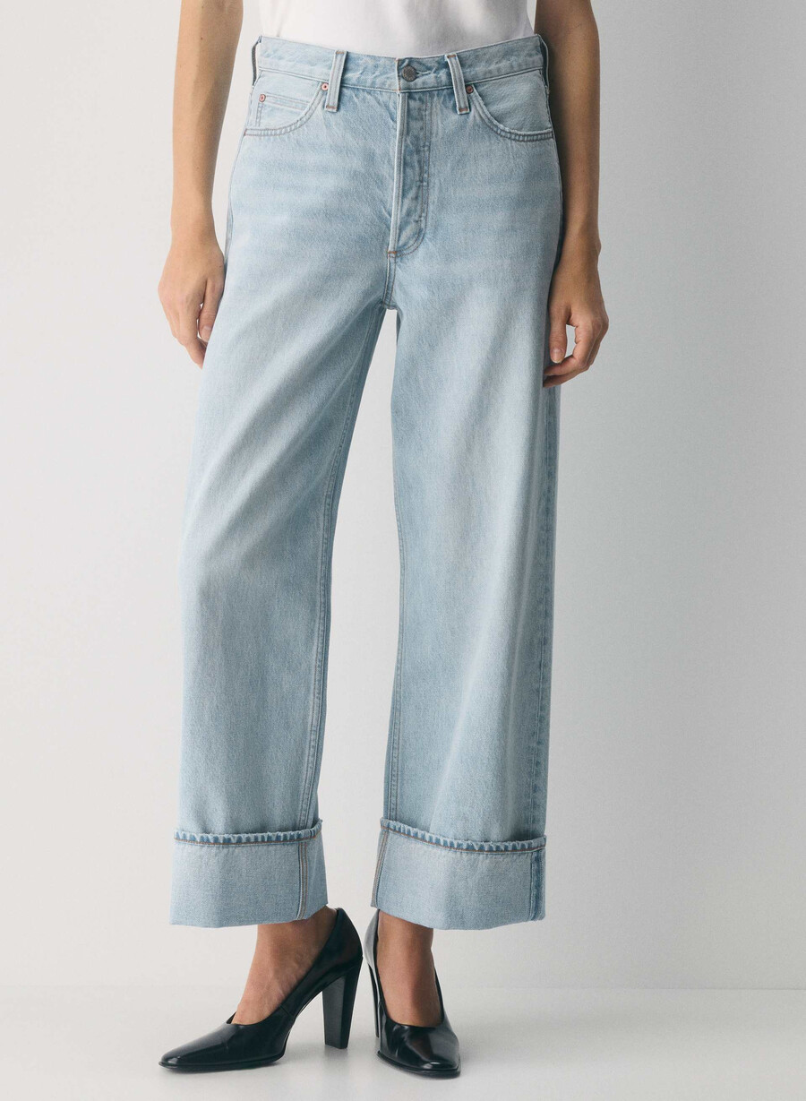 denim forum blugi vintage cu talie joasă și manșete anii 90 15 ani culoare albastru-aprins
