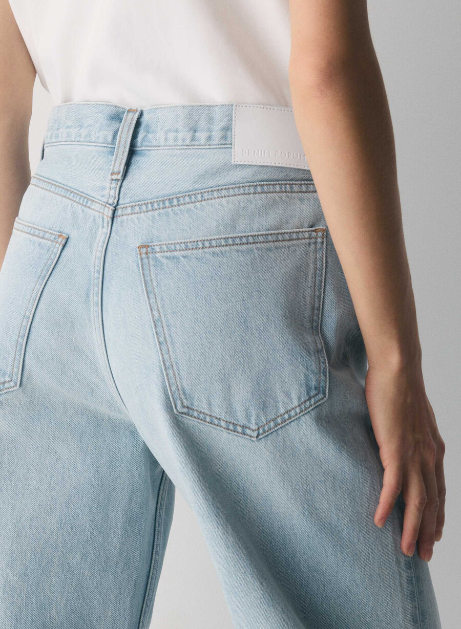 denim forum blugi vintage cu talie joasă și manșete anii 90 15 ani culoare albastru-aprins