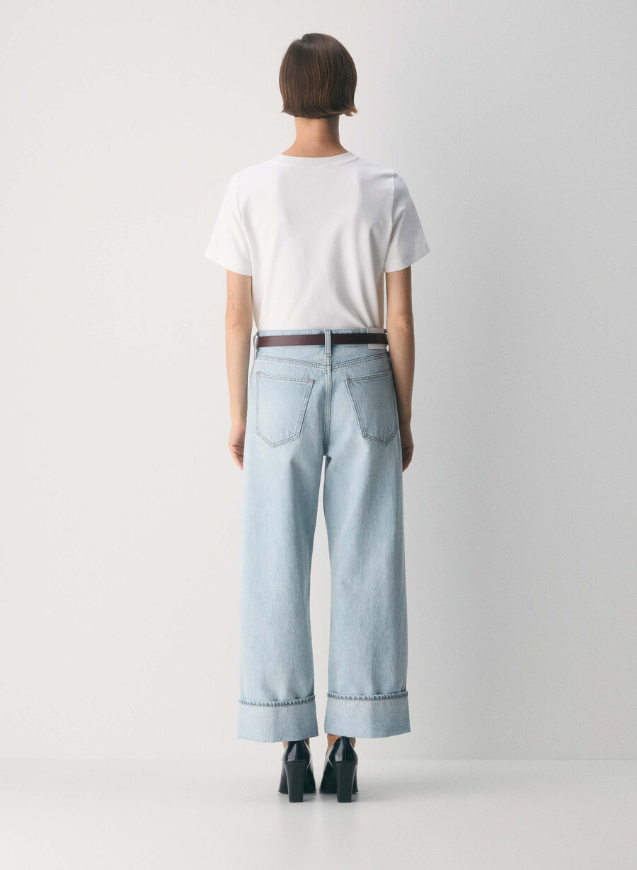 denim forum blugi vintage cu talie joasă și manșete anii 90 15 ani culoare albastru-aprins
