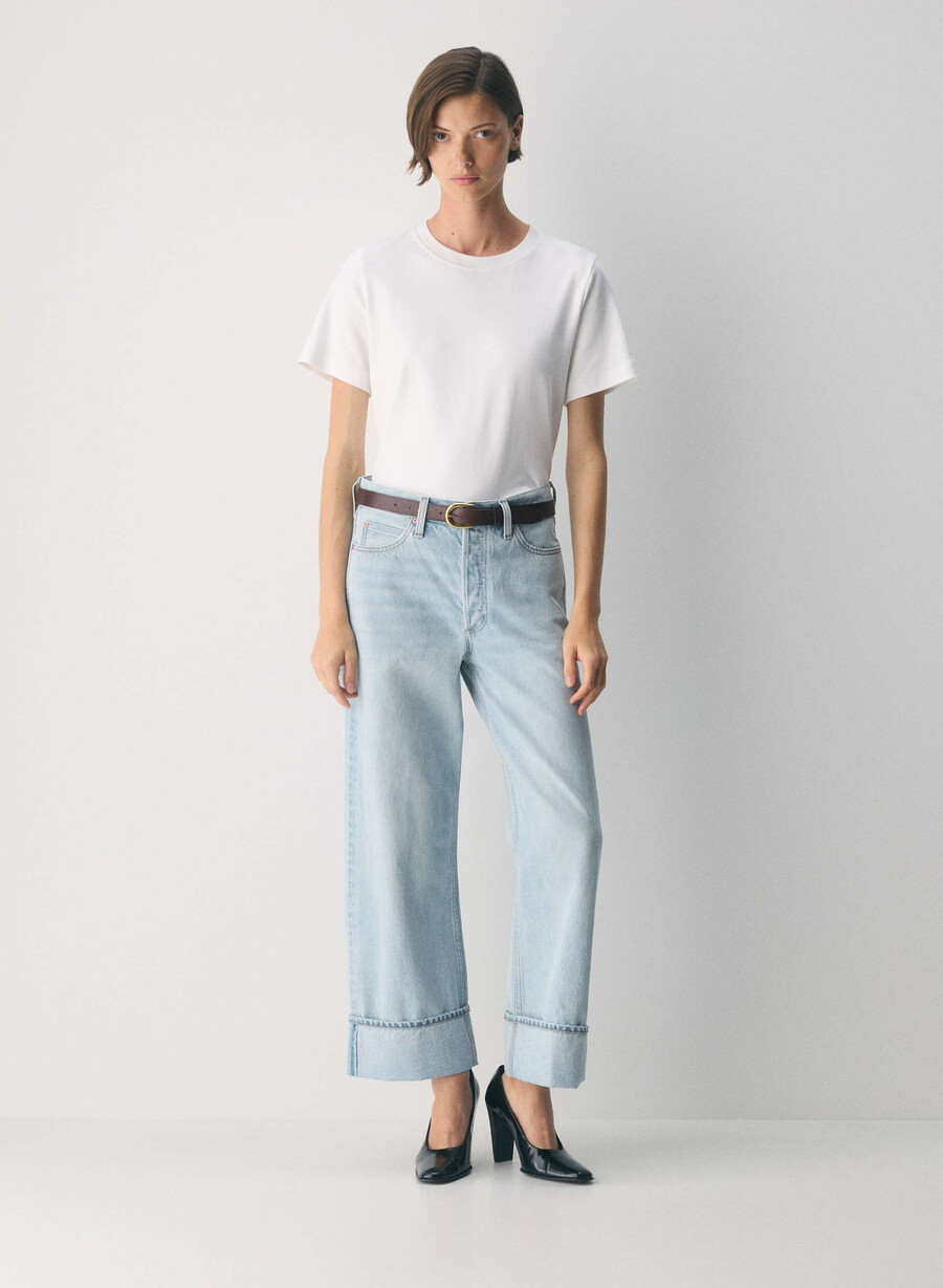 denim forum blugi vintage cu talie joasă și manșete anii 90 15 ani culoare albastru-aprins