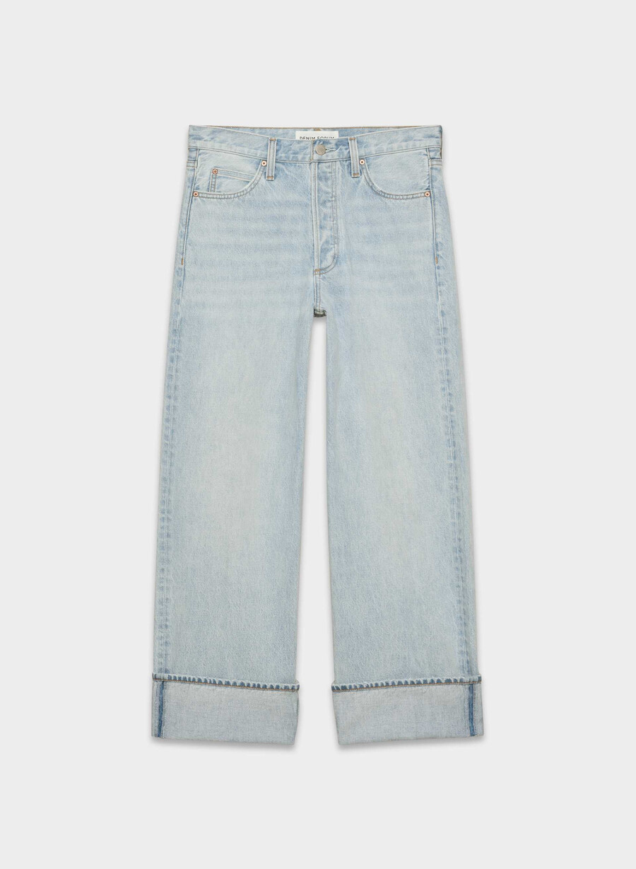 denim forum blugi vintage cu talie joasă și manșete anii 90 15 ani culoare albastru-aprins
