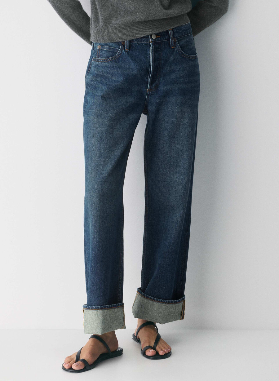 denim forum blugi vintage cu talie joasă și manșete din anii 90 be about albastru Închis